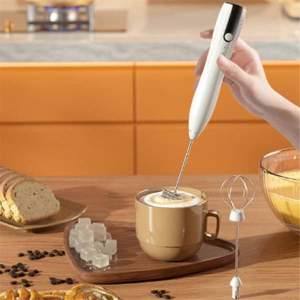 Håndholdt mælkeskummer, USB genopladelig mælkeskummer, mini mælkeskummer, 3-trins justerbar til æg og mælk