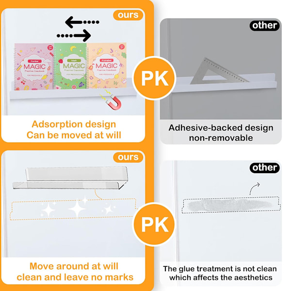 2-delade magnetiska bokstöd för whiteboard i klassrummet - Magnetiska bokstöd för att organisera böcker på whiteboards transparent