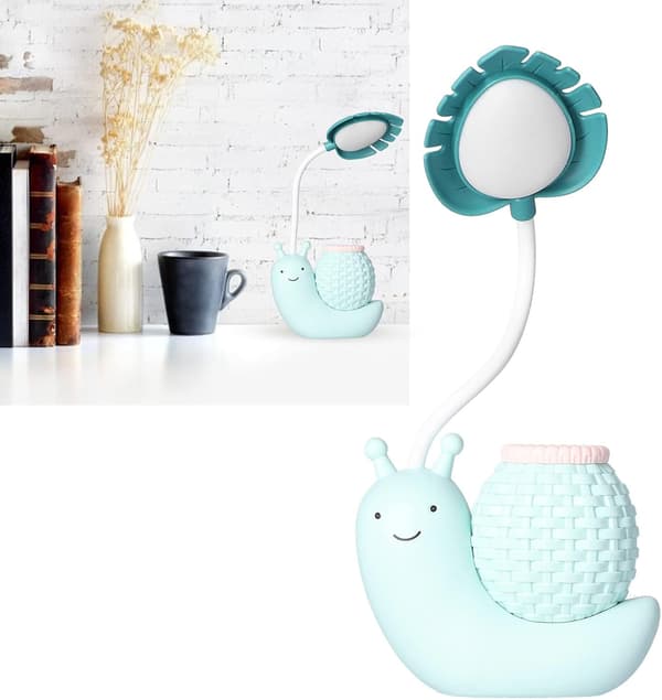 LED-bordlampe med pennholder, tegneseriefigur, snegl, multifunksjonell