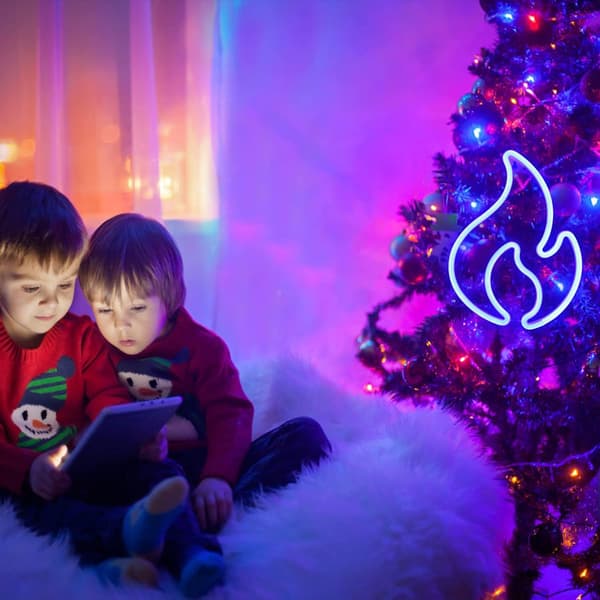 Flammor Neonljus för väggmontering Blå Neon LED-skylt Lyser Upp