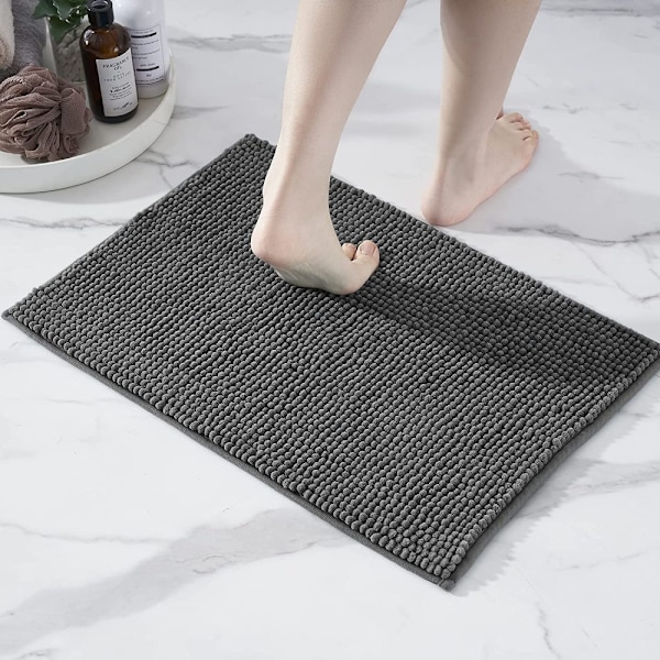 Decomira Halkfri badrumsmatta, kan kombineras som ett badrumsmatteset, badrumsmatta, badmatta, tvättbar gjord av chenille, duschmatta för dusch, bad, toalett