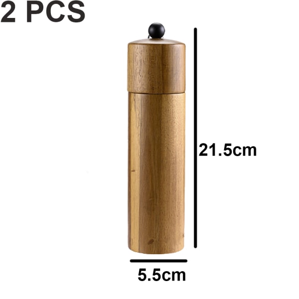 Salt- och pepparkvarn av trä, hållbart akaciaträ 2pcs 8 inch black ball