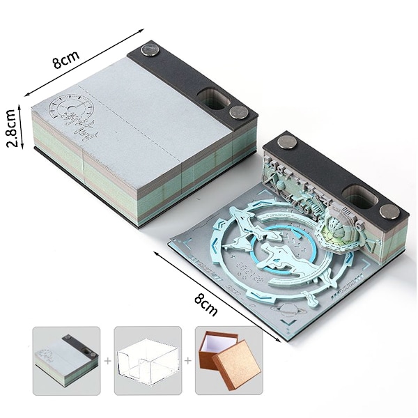 3D Konst Veckokalender Memoblock, Tidsur Snideri Konst DIY Kreativa Klisterlappar Anteckningsblock Style 4
