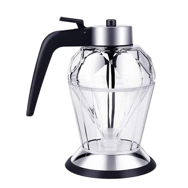 Drypfri honningdispenser i glas med stativ, sirupsdispenser