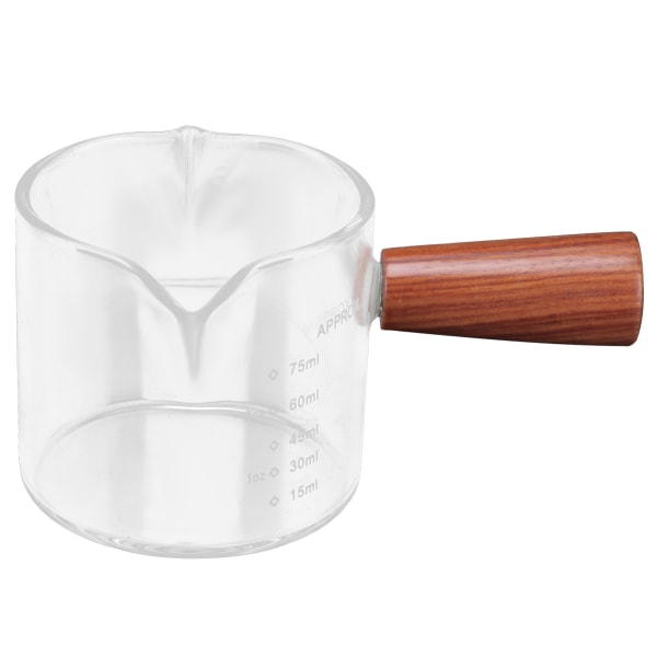 Dubbelpipig mjölkkopp med trähandtag Glas Kaffe Mätning