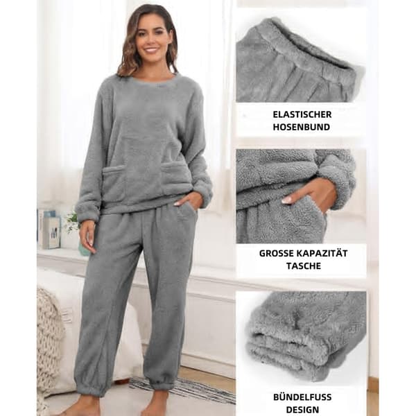 Pitkä fleece-pyjama-setti, unisex, lämmin vapaa-ajan asu