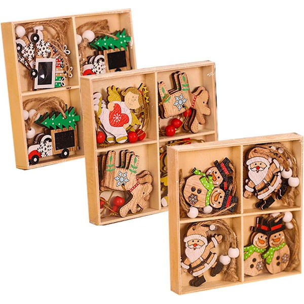 Decoration Noel Bois, 36 Pcs Bois Arbre de Noël Ornements,
