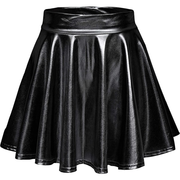 Kvinnors glänsande utsvängda plisserade mini skater kjol