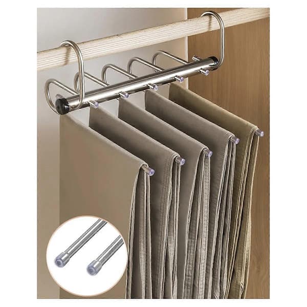 5-lags foldbare buksebøjler i rustfrit stål, pladsbesparende tøjstativ til garderobe, jeans, bukser, tørklæder