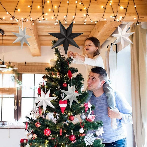 Faltstern Weihnachten, 7 Zacken Faltsterne Schwarz 5 Stück, 2