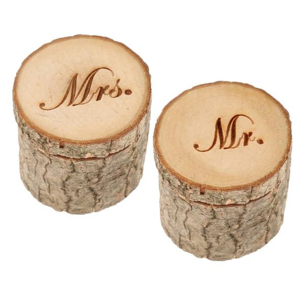 2 stk Bryllupsringboks, Treboks Rustikk Mr Og Mrs Ringbærerboks Ringholder Bryllupsboks