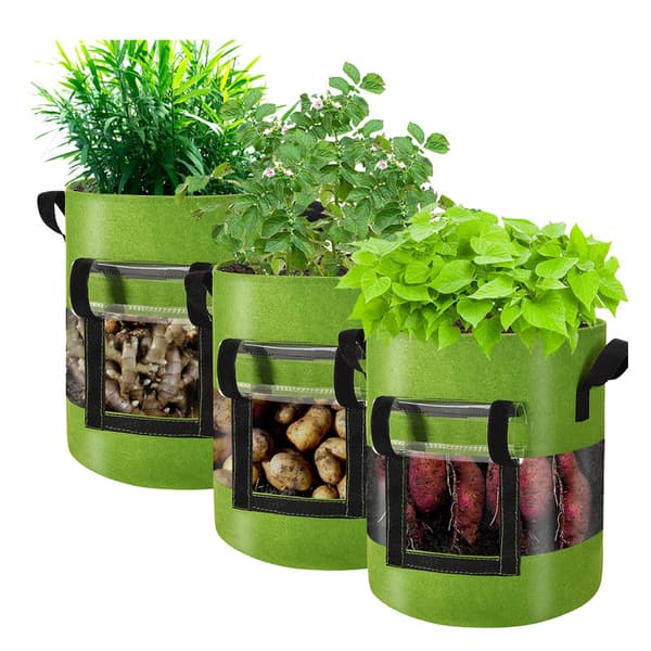 3 potatisodlingssäckar, potatisodlingssäckar med handtag, används för att plantera potatis, tomater och andra växter, grön