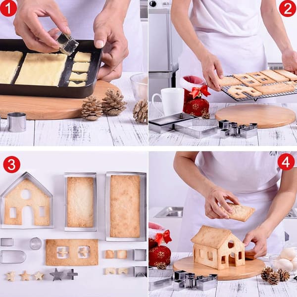Pepparkakshus Kakform Set - 3D Hus Kakformar, Pepparkakshus Kit för Helg, Vinter, Jul & Pepparkaka