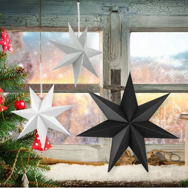 Faltstern Weihnachten, 7 Zacken Faltsterne Schwarz 5 Stück, 2