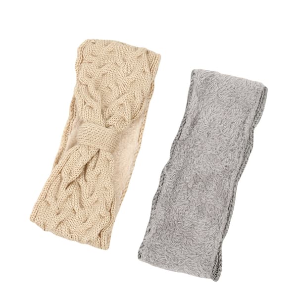 2 stk (beige + lys grå) Vinterhårbånd for kvinner, Vinterpannebånd for damer