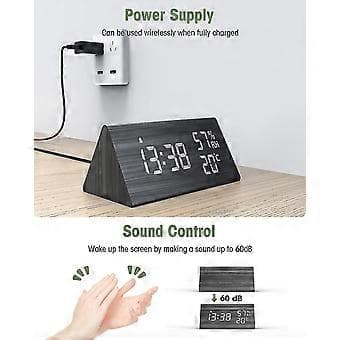 Väckarklocka Digital Klocka Trä, Bordsklocka Digital Med Röststyrning/snooze/datum/temperatur