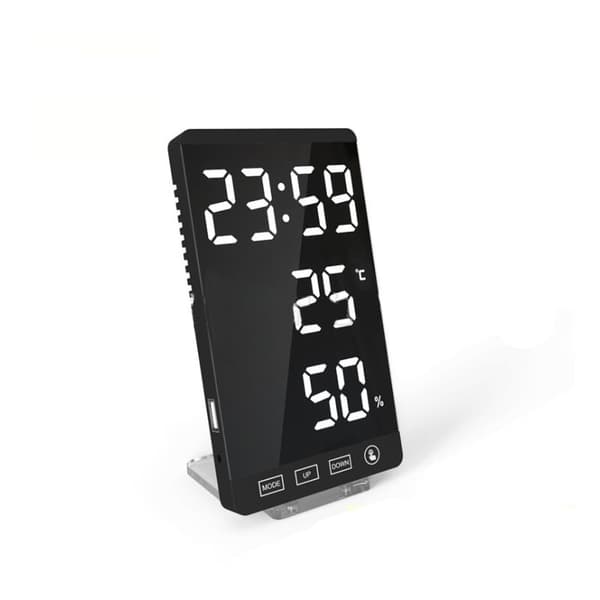 LED Speilklokke Termometer og Hygrometer Elektronisk Værobservasjon
