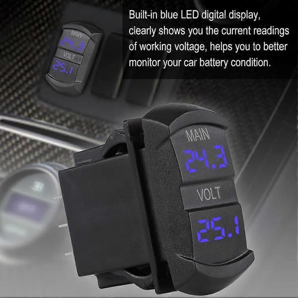 Bil DC 10V-60V Blå LED Digital Dobbel Voltmeter Universal for Pickup Bobil ATV Batteri