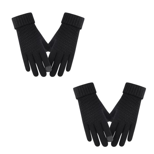 2 st vinterhandskar med pekskärm stickade handskar elastisk mudd vintervarma handskar black