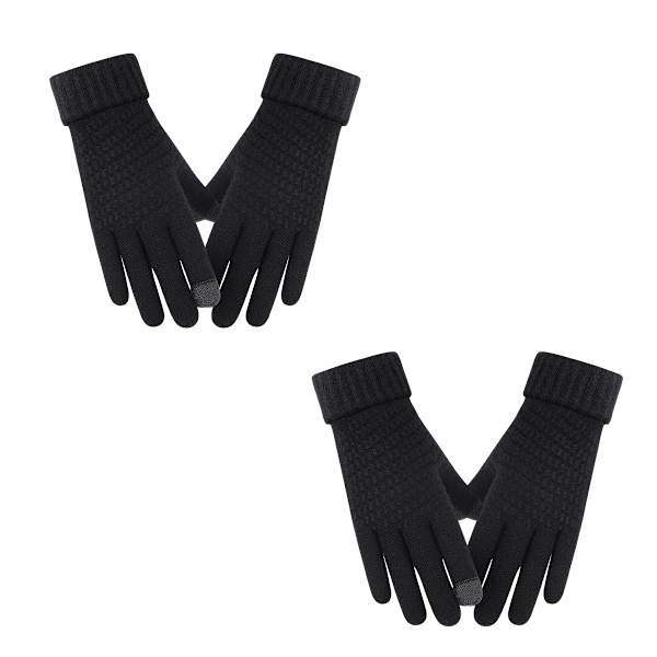 2 stk. vinter touch screen handsker strikkede handsker elastisk manchet vinter varme handsker black