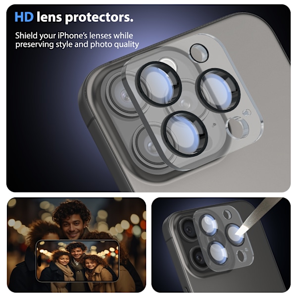 2-Pack iPhone 16 Plus Skärmskydd & 2-Pack linsskydd - Härdat Glas | 6,7 tum [Automatisk Installation] - Bubbelfritt och Dammfritt iPhone 16 Plus 16 Pro