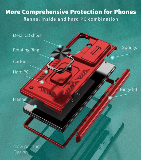 Kameravindubeskyttelsesdeksel med ringstativ for Samsung Galaxy Z Flip 6 Red