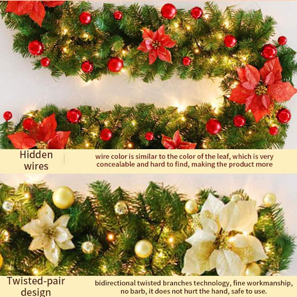 Guirlande de Noël, 2.7M Cheminées Escaliers Décorés