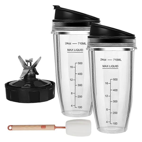 Blender reservedele til, 2 24oz blenderkopper udskiftning med to-go låg, 7-finner udsugningsblad