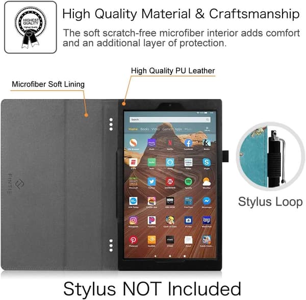 Fodral för Fire HD 10 Tablet (Kompatibelt med 7:e och 9:e generationen, 2017 och 2019 års modeller) - Premium PU-läder Slim Fit Ställskydd med Auto