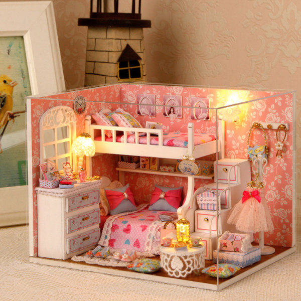 DIY Doll House Söt Dollhouse Miniatyr DIY Musical House Kit