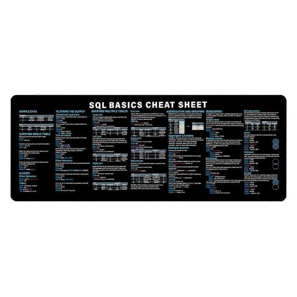 SQL Programmering Musematte Stor Jukselapp Hurtigtast Tastatur Musematte for Database Sklisikker Skrivebordsmatte
