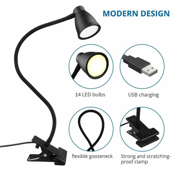 LED Clip Lampe, Klemmeskrivebordslampe, Sengelamper og Bordlamper, Ch