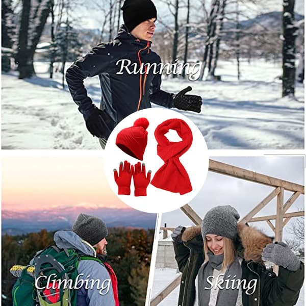 Mössa, halsduk, handskar, tredelat set, varm isolering, förtjockad stickad mössa