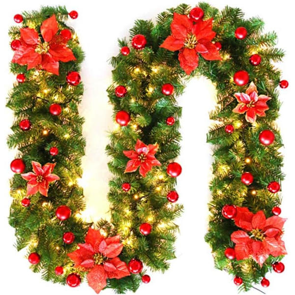 Guirlande de Noël, 2.7M Cheminées Escaliers Décorés