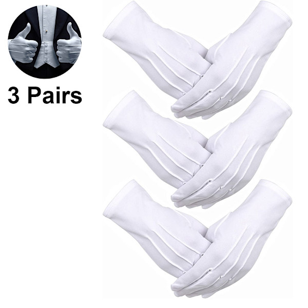 3 par hvide polyester marchhandsker, formelle smoking æresgarde paradehandsker
