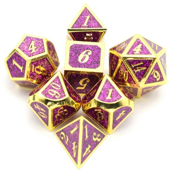 7 STK metallterninger, tunge solide polyederterninger i sinklegering for Dungeons and Dragon brettspill lilla