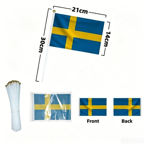 100 svenske håndholdte flagg (14×21 cm)