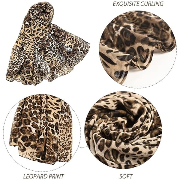 Stor leopardmönstrad lättvikts sjal för kvinnor, mjuk och rektangulär, 90x180cm