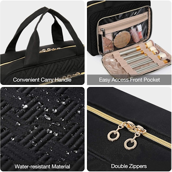 Necessär Hängande Rese Sminkorganisatör med TSA-Godkänd Transparent Kosmetikaväska Sminkväska för Fullstora Toalettartiklar, Stor-Rosa Black Large