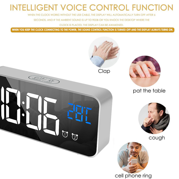 Digital väckarklocka, LED-spegel elektronisk klocka, skrivbordsklocka