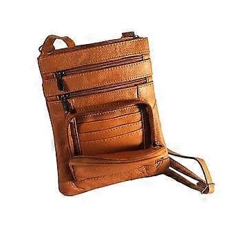 Dam Äkta Läder Crossbody Väska - Champagnefärg()