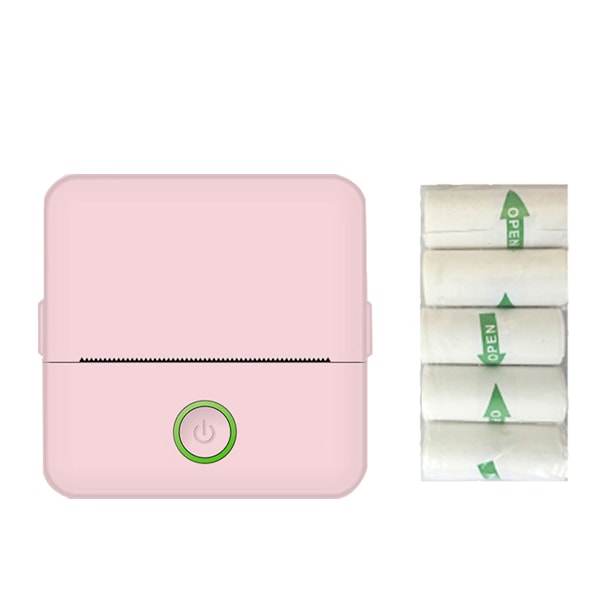 Mini Skrivare Klistermärke Maskin Bluetooth-anslutning för Mobiltelefoner, Surfplattor med 5 Rullar Självhäftande Utskriftspapper Trådlös Bläckfri Fickskrivare pink