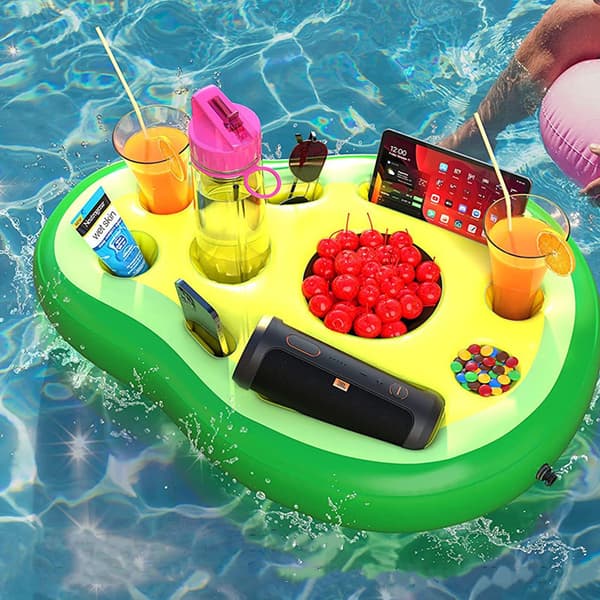 Inflatable Avocado Floating Mat - Drink Holder for Pool Parties - Floating Mat for Summer Water Games