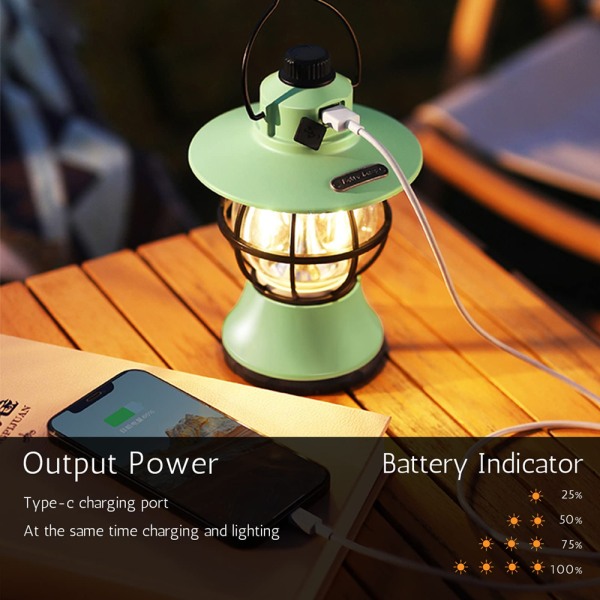 LED Camping Lykta, COB Uppladdningsbart Batteri Lykta Ficklampa green