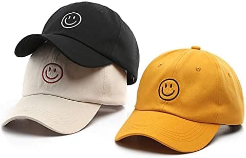 Basebollkeps Dam Herr Bomull med Broderat Smiley-ansikte, Hatt Wo