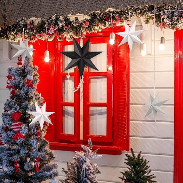 Faltstern Weihnachten, 7 Zacken Faltsterne Schwarz 5 Stück, 2