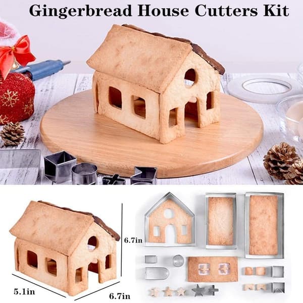 Pepparkakshus Kakform Set - 3D Hus Kakformar, Pepparkakshus Kit för Helg, Vinter, Jul & Pepparkaka