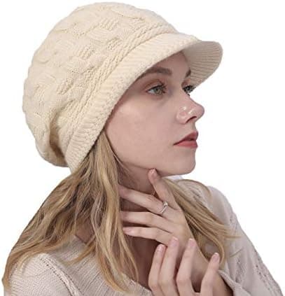 Elegant vinterlue for kvinner med brem, vintage vinterlue for kvinner, kvinner