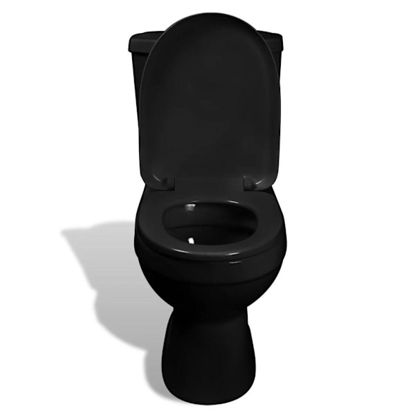 vidaXL Toalettstol komplett med cistern svart keramik Svart