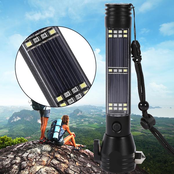 Multifunktionell säkerhetshammare mobil solenergi ficklampa